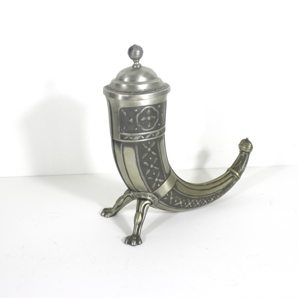 1950’s Norwegian Viking Pewter Drinking Horn Legs Feet Lid by Aksel Holmsen